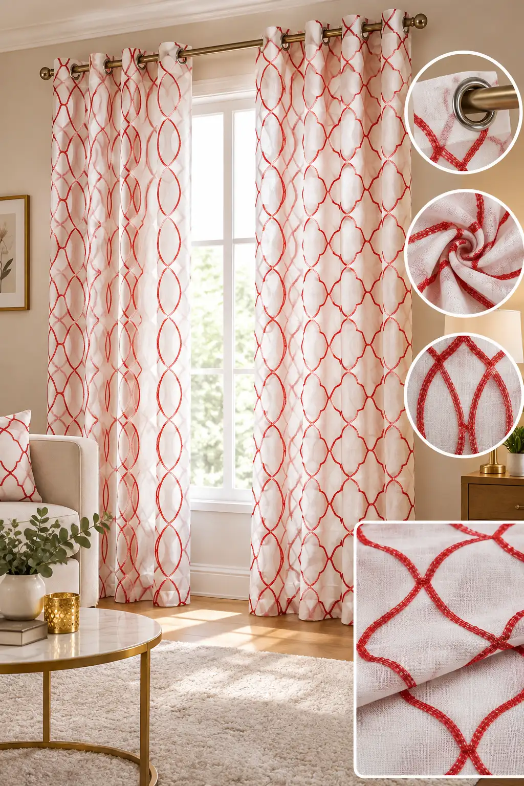 Rideaux motifs rouge