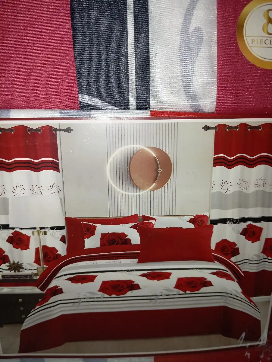 Parure de lit 8 pièces avec rideaux